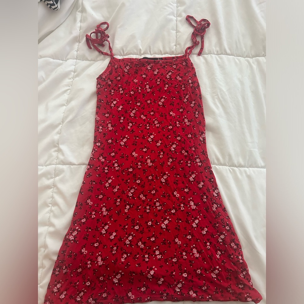 Red Floral Dress with Tie Straps